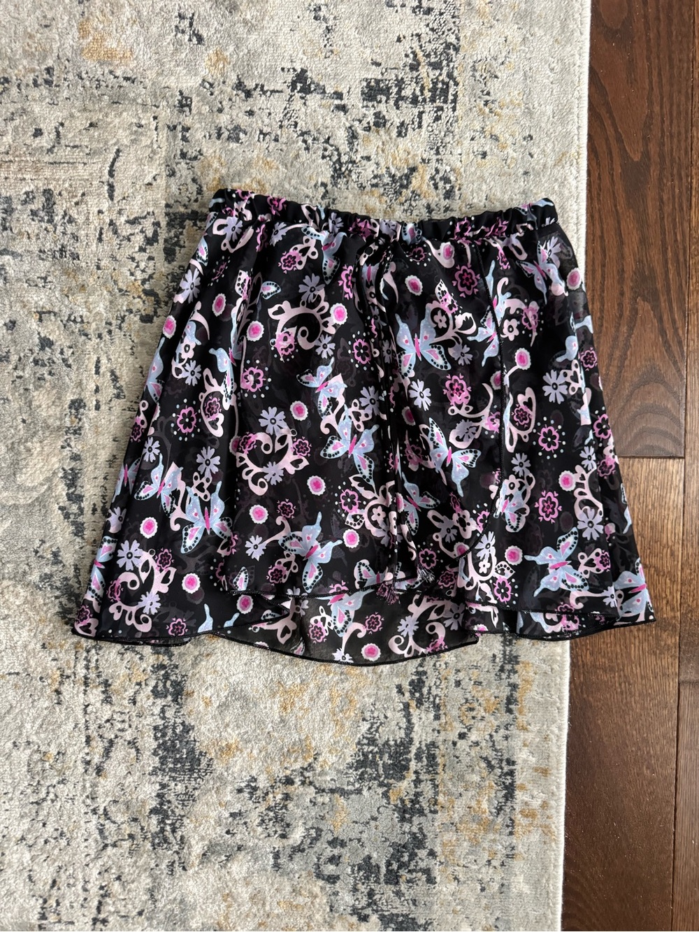 Capezio Faux Wrap Dance Skirt with Pink & Light Blue Floral Butterfly Print